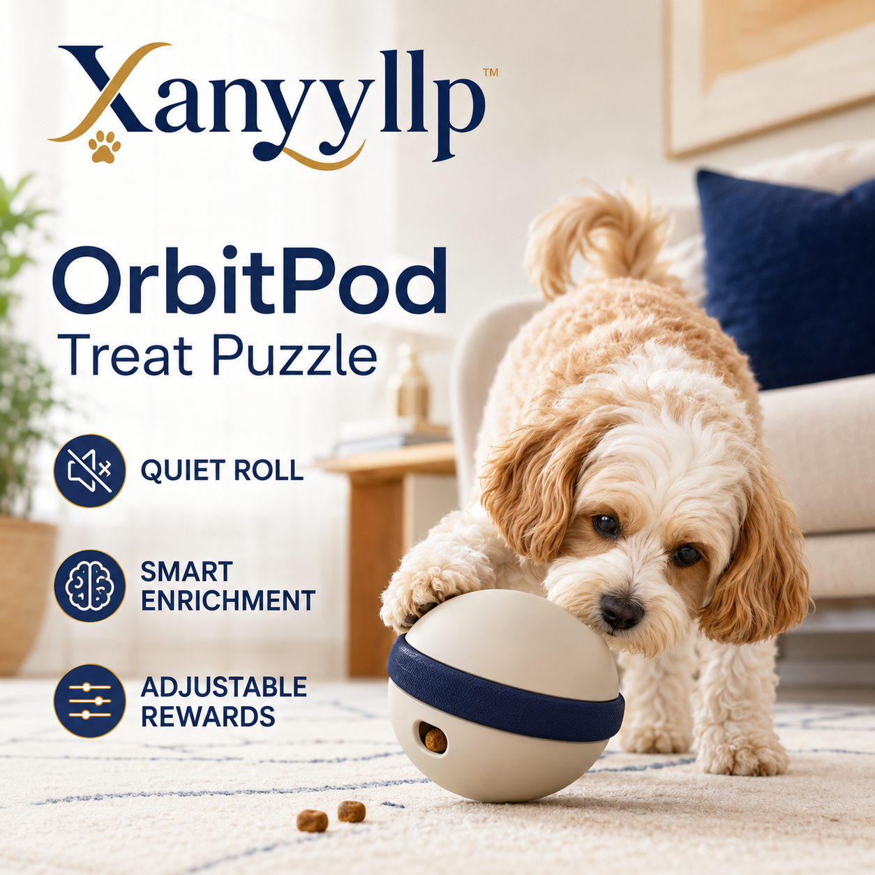 Xanyyllp™ OrbitPod Quiet-Roll Treat Puzzle – Interactive Dog Enrichment & Slow Feeding Toy
