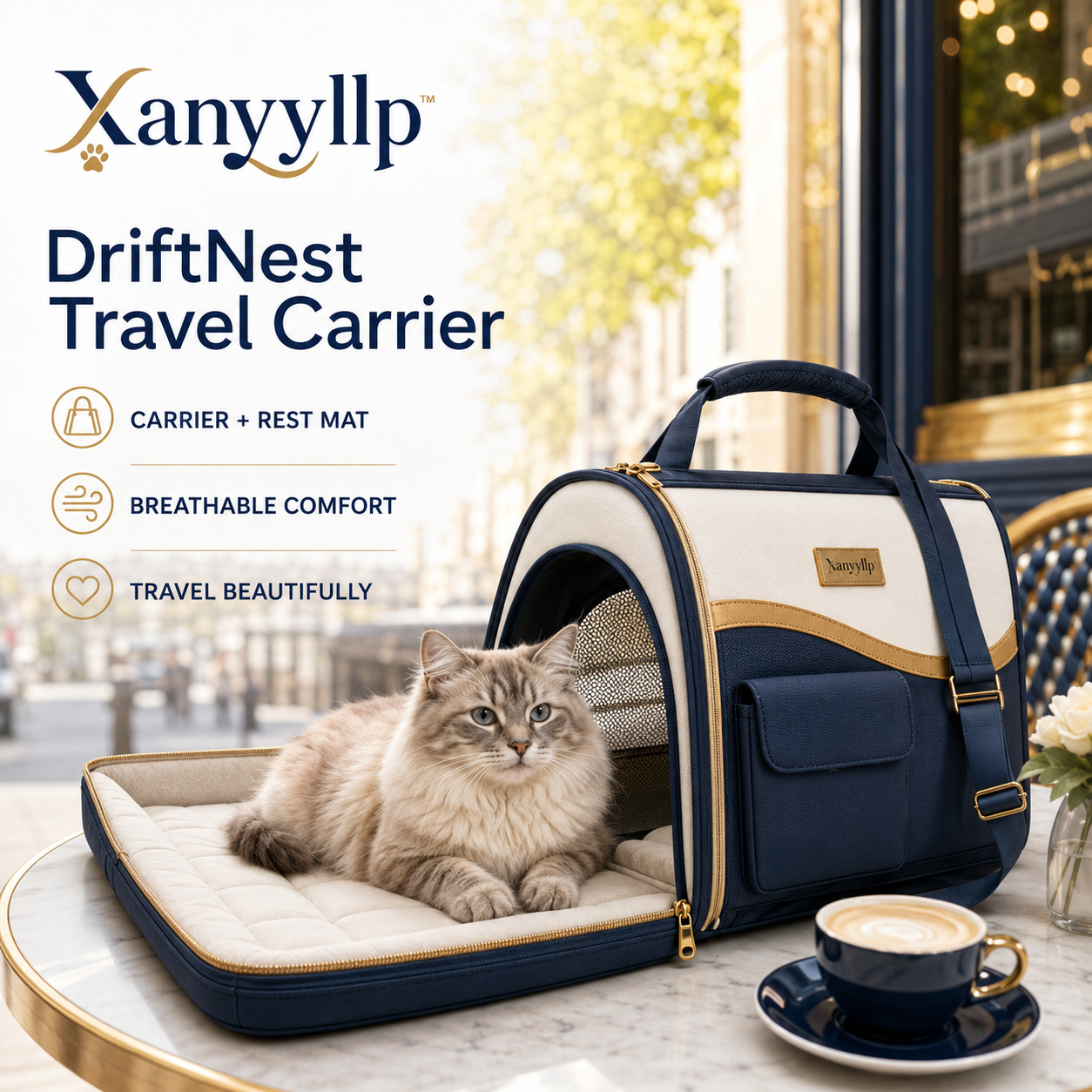 Xanyyllp™ DriftNest Convertible Pet Travel Carrier – Soft-Sided Dog & Cat Tote with Fold-Out Mat