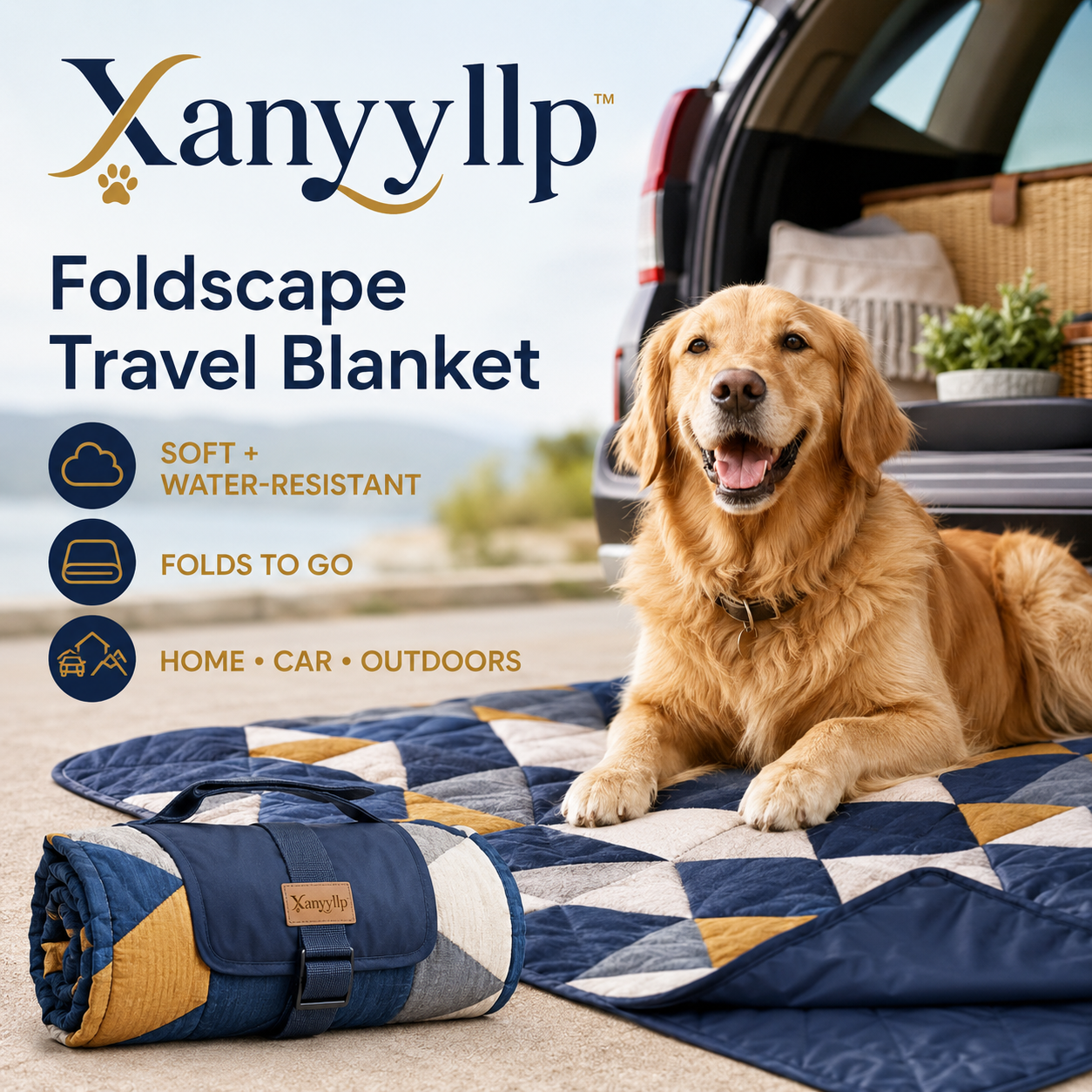 Xanyyllp™ Foldscape Reversible Pet Travel Blanket – Quilted Waterproof-Backed Dog & Cat Mat