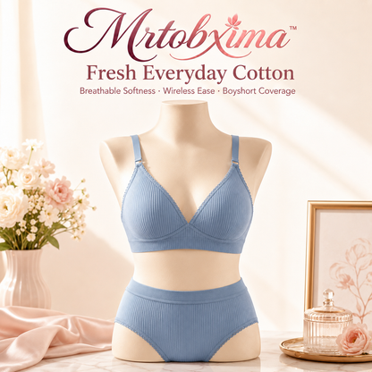 Mrtobxima™ Women’s Cotton Triangle Bralette and Boyshort Set, Breathable Wireless Lounge Bra, Casual Everyday Lingerie