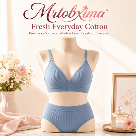 Mrtobxima™ Women’s Cotton Triangle Bralette and Boyshort Set, Breathable Wireless Lounge Bra, Casual Everyday Lingerie