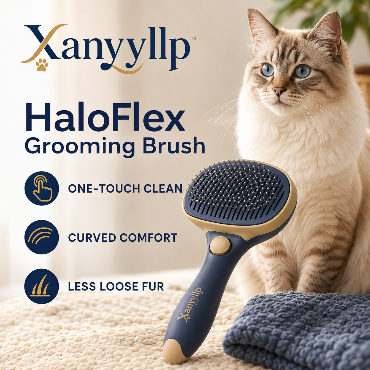 Xanyyllp™ HaloFlex Self-Cleaning Slicker Brush – Dog & Cat Grooming, Detangling & Deshedding Tool
