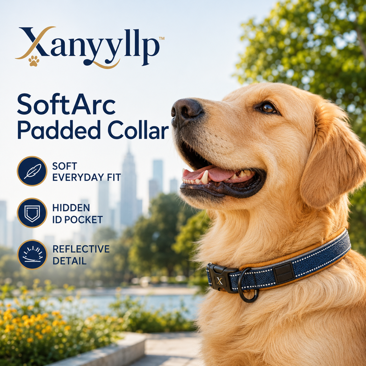 Xanyyllp™ SoftArc Padded Everyday Dog Collar – Adjustable Collar with Hidden ID Pocket