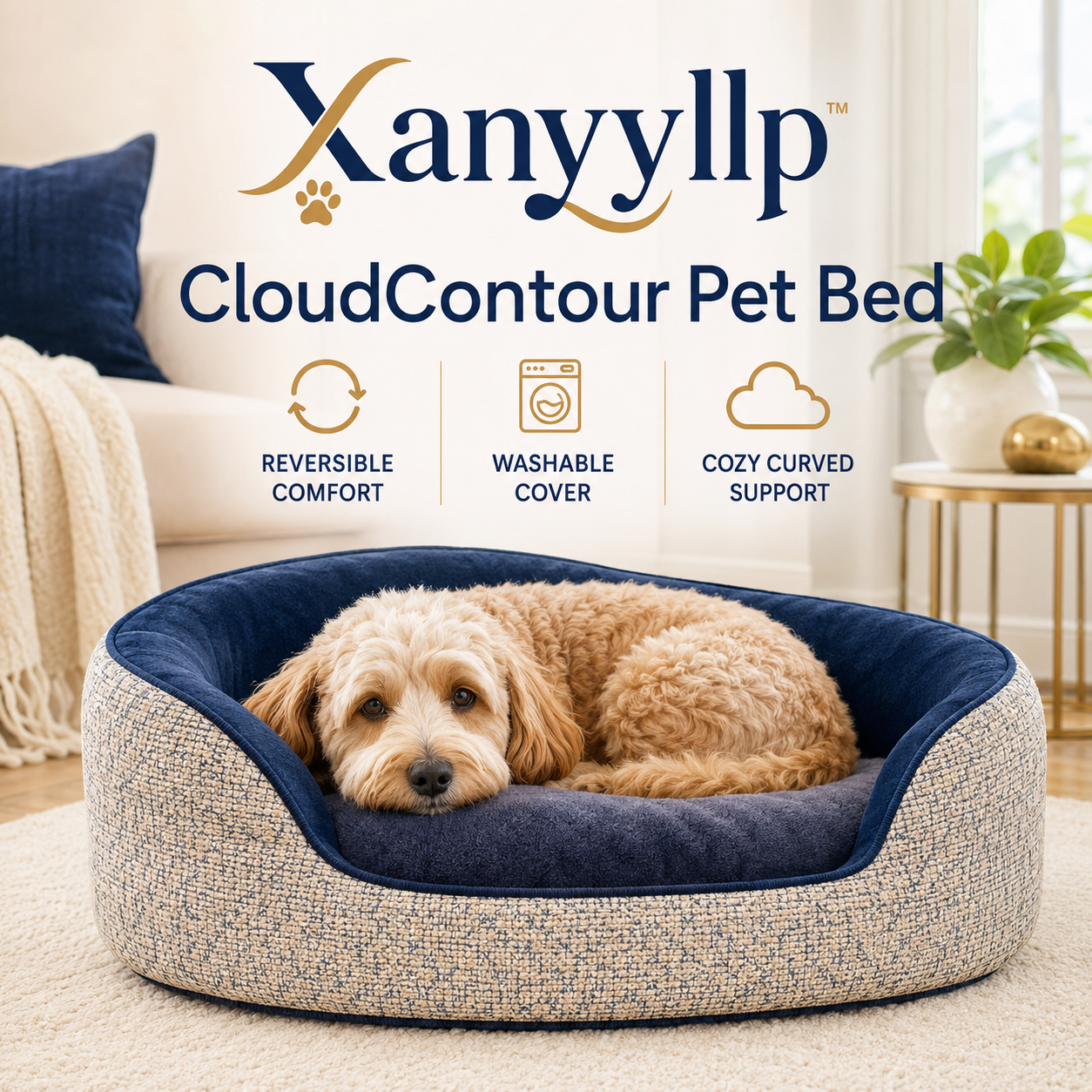 Xanyyllp™ CloudContour Reversible Bolster Pet Bed – Modern Washable Dog & Cat Lounger
