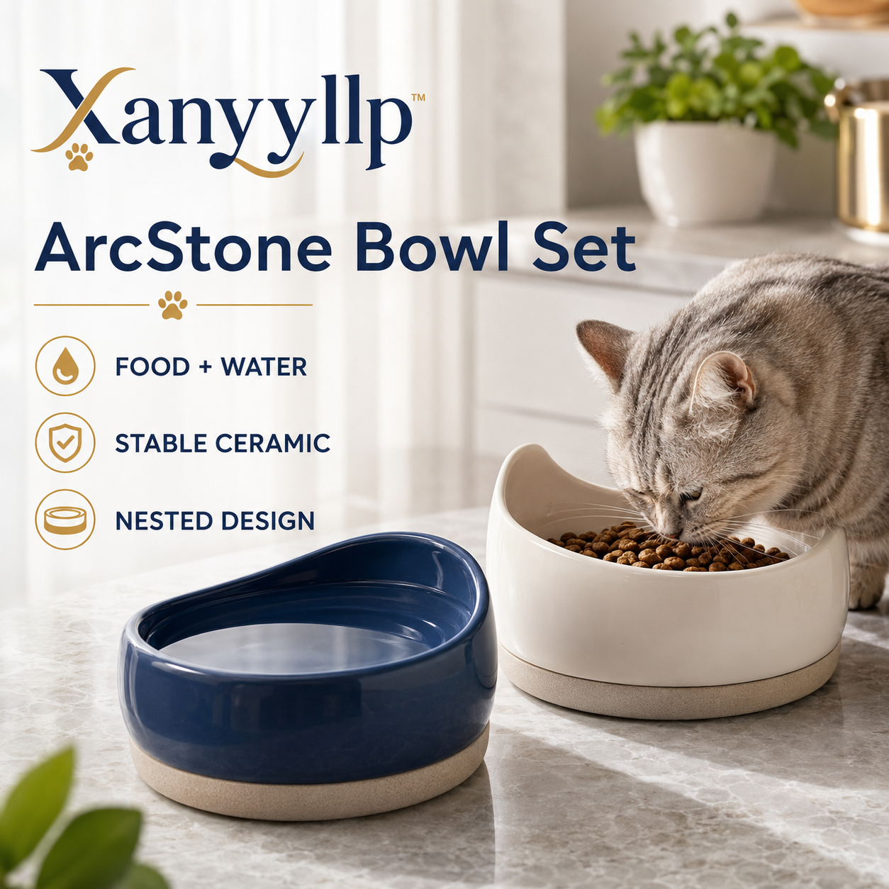 Xanyyllp™ ArcStone Nested Ceramic Pet Bowl Set – Modern Dog & Cat Food and Water Bowls